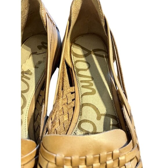 Sam Edelman Leather Woven Flat Tan 9.5 Neutral Minimalist Boho Indie Folk Chic - Picture 6 of 11